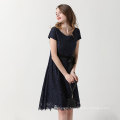 High Quality Women Floral Lace O-Neck Bridesmaid Dresses with Cap-Sleeve Formal Navy Party  Dress Ladies Cocktail Dresses